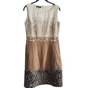 Lafayette 148 New York Tribal Linen Embroidered SleeelessLined Dress Sz 4